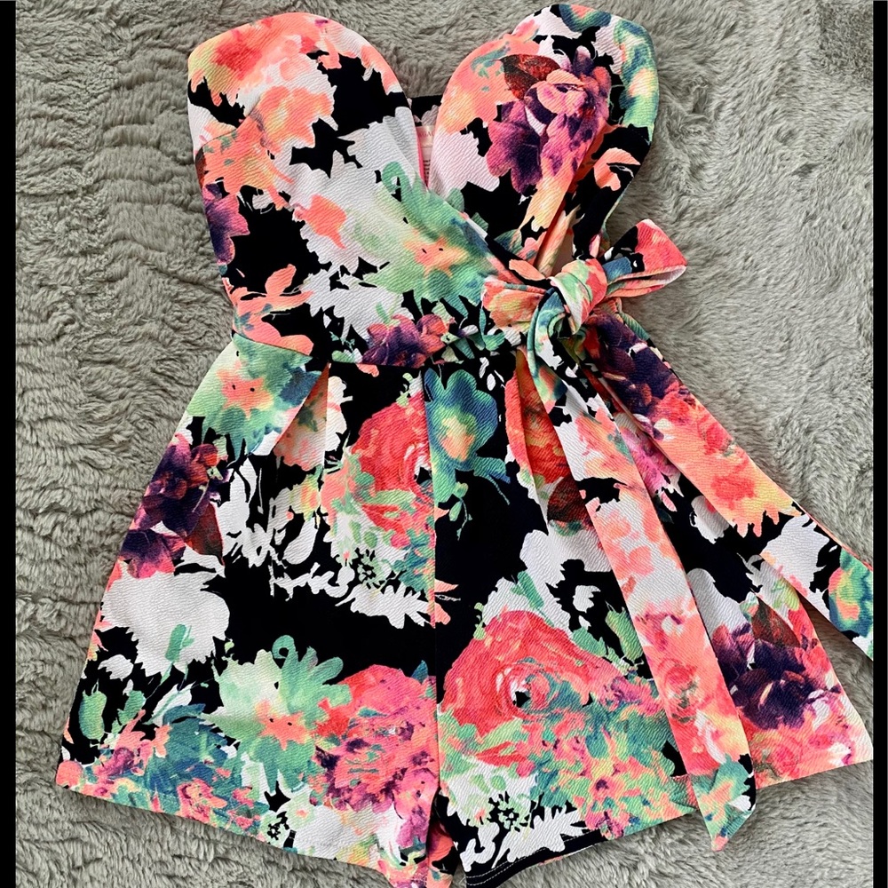 Strapless Sweetheart Floral Romper